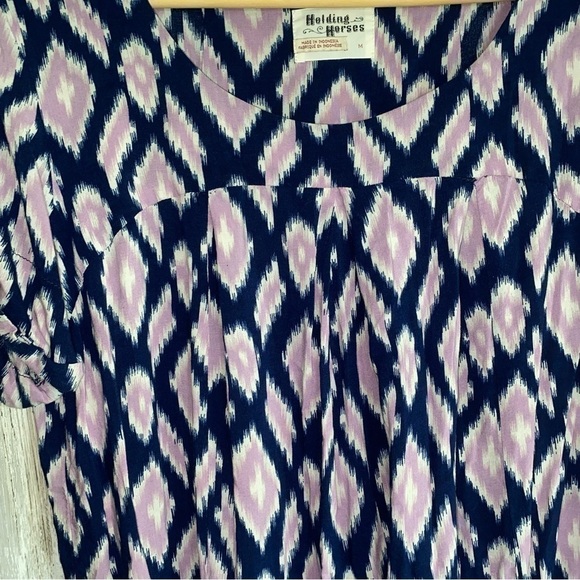 Holding Horses Anthropologie Blue Pink Lilac Ikat Print Tunic - Picture 4 of 5
